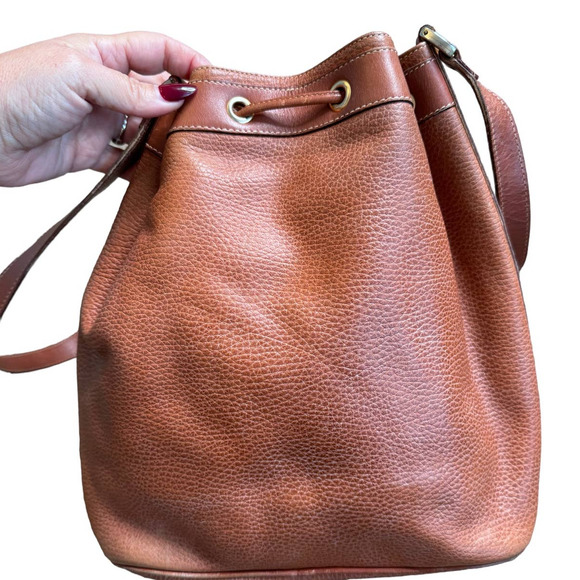 Vintage Marc Cross Tan Pebbled Leather Drawstring Bucket Bag Crossbody - Picture 8 of 11